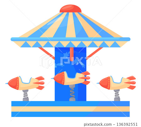 Kid merry-go-round in space ship style. Amusement park ride 136392551
