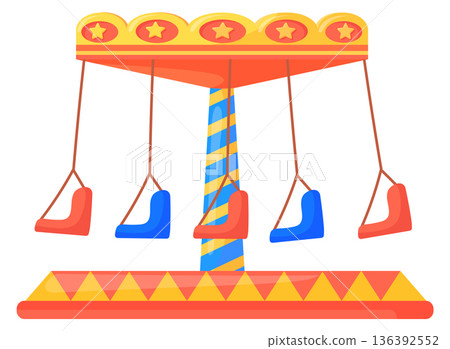 Funfair carousel attraction. Cartoon park ride icon 136392552