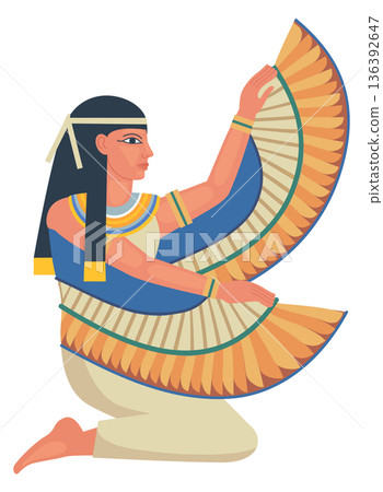 Isis cartoon icon. Egyptian bird goddess with wings Isis cartoon icon. Egyptian bird goddess with wings 136392647
