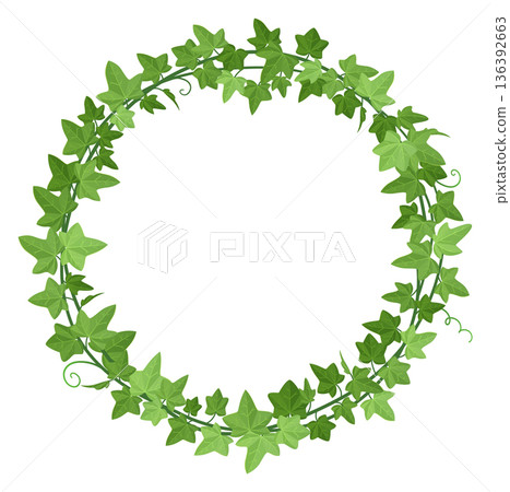 Round vine frame. Decorative green liana circle 136392663