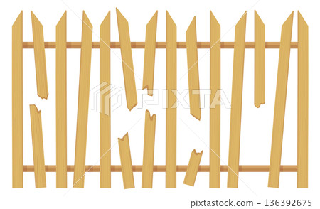 Rustic countryside fence with broken planks cartoon icon Rustic countryside fence with broken planks cartoon icon 136392675