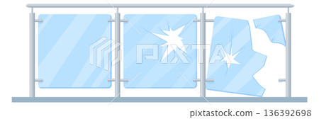 Shattered glass barrier. Broken transparent panel wall 136392698