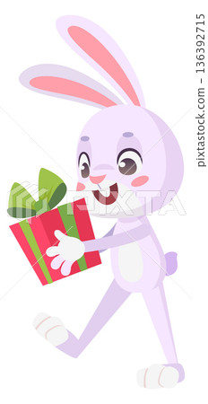 Bunny with present box. Christmas animal gift icon Bunny with present box. Christmas animal gift icon 136392715