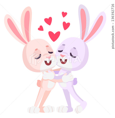 Loving rabbits. Happy romantic animals hug together Loving rabbits. Happy romantic animals hug together 136392716