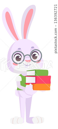 Smart rabbit hold book stack. Bunny student 136392721