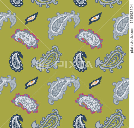 Contemporary Folk Paisley Decorative Motif 136392804
