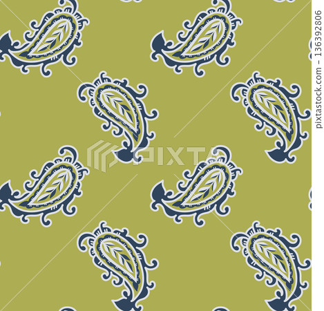 Bold Graphic Paisley Folk Motif 136392806