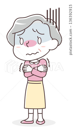 Illustration of a senior woman shivering with chills (chills/cold) Illustration of a senior woman shivering with chills (chills/cold) 136392915