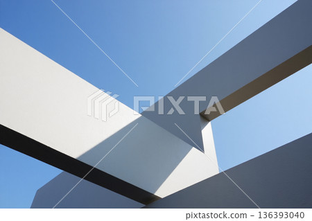 white wooden staircase in the blue sky 136393040