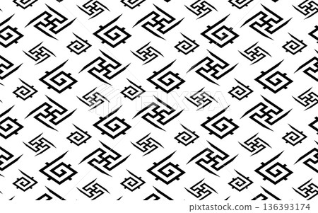 無縫單色日式圖案。閃電圖案。 無縫單色日式圖案。閃電圖案。 136393174