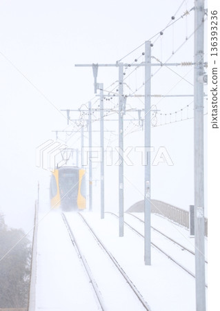 Utsunomiya Light Rail and heavy white snow 136393236