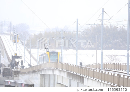 Utsunomiya Light Rail and heavy white snow Utsunomiya Light Rail and heavy white snow 136393250