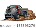 Cartoon 4x4 muscle truck isolated on white background. 136393279
