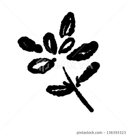 單色插圖和圖標，描繪了一枝百里香，葉子圓潤可愛。 136393323