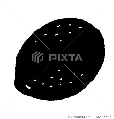 Monochrome illustration of lemon (green lemon) Fruit silhouette showing the surface texture Monochrome illustration of lemon (green lemon) Fruit silhouette showing the surface texture 136393347