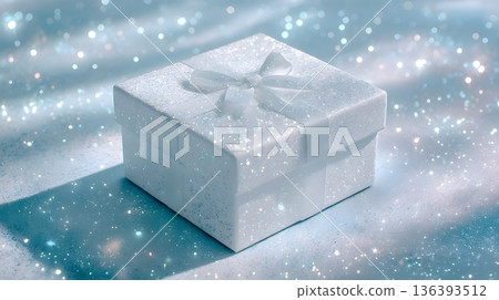 白色情人節的優雅白色禮盒和閃亮背景 136393512