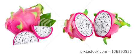 Ripe Dragon fruit, Pitaya or Pitahaya isolated on white background, fruit healthy concept Ripe Dragon fruit, Pitaya or Pitahaya isolated on white background, fruit healthy concept 136393585