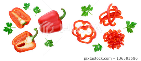 red sweet bell pepper isolated on white background. Top view. Flat lay 136393586