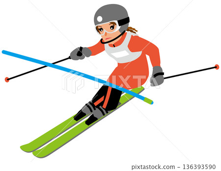 參加冬季運動比賽的女孩插圖 - 高山滑雪 01 參加冬季運動比賽的女孩插圖 - 高山滑雪 01 136393590