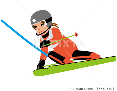 圖：一名女孩參加冬季運動比賽－高山滑雪 02 136393591