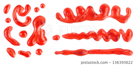 Red strawberry jam isolated on white background. Top view with copy space for your text. Flat lay. Flat lay 136393622
