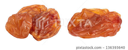 Brown raisin isolated on white background with full depth of field Brown raisin isolated on white background with full depth of field 136393640
