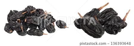 Yellow raisins isolated on white background with full depth of field 136393648