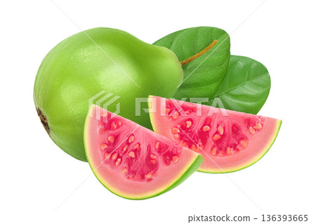Guava fruit slices isolated on white background with full depth of field 136393665