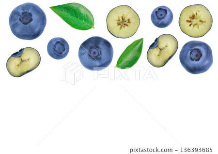 fresh ripe blueberry isolated on white background. . Top view with copy space for your text. Flat lay pattern 136393685