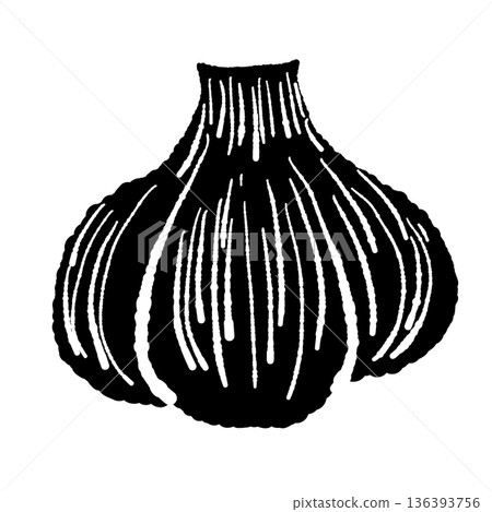 Monochrome illustration of whole garlic (whole) with skin bulb vegetable silhouette 136393756