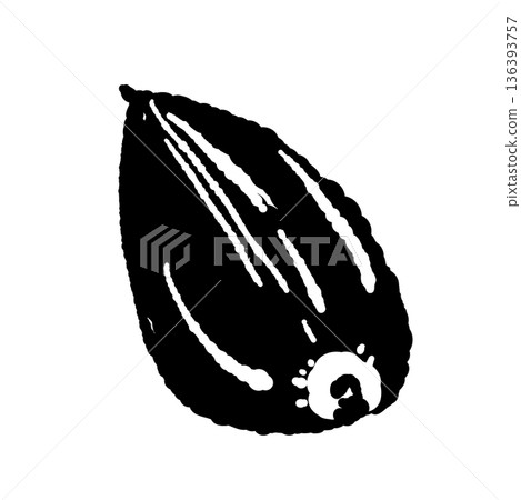 單色插圖，描繪了一塊帶皮的大蒜，以及一些小塊材料的輪廓。 136393757