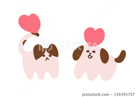 Cute dog and cat illustration holding a heart 136393787