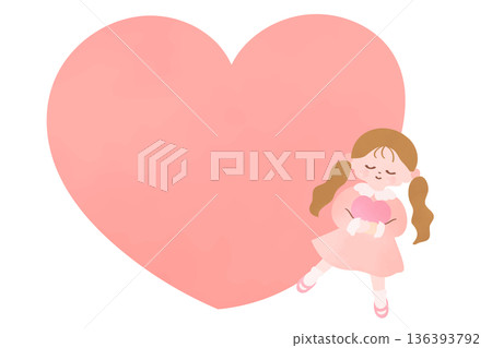 心形邊框和快樂女孩的插圖 心形邊框和快樂女孩的插圖 136393792