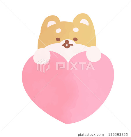 A cute Shiba Inu dog peeking out from a heart motif 136393835