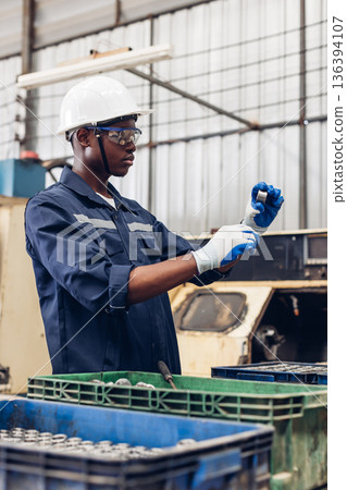 Workers Factory or Engineering work at factory site check up machine or products in site. 136394107