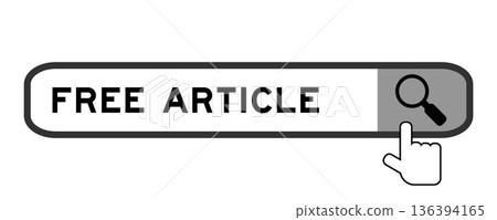 Search banner in word free article with hand over magnifier icon on white background Search banner in word free article with hand over magnifier icon on white background 136394165