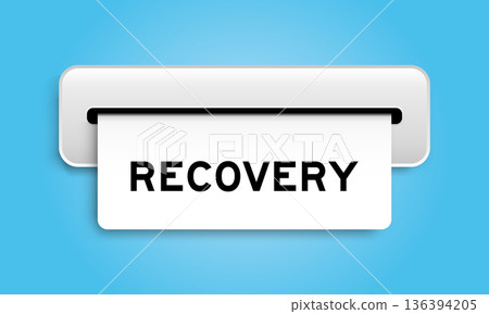 White coupon banner with word recovery from machine on blue color background White coupon banner with word recovery from machine on blue color background 136394205