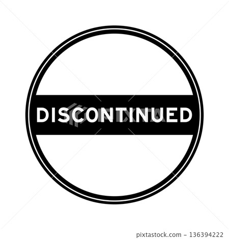 Black color round seal sticker in word discontinued on white background 136394222