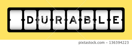 Black color in word durable on slot banner with yellow color background 136394223
