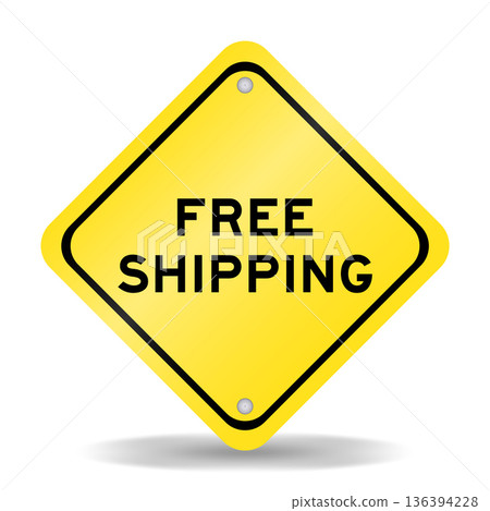 Yellow color transportation sign with word free shipping on white background Yellow color transportation sign with word free shipping on white background 136394228