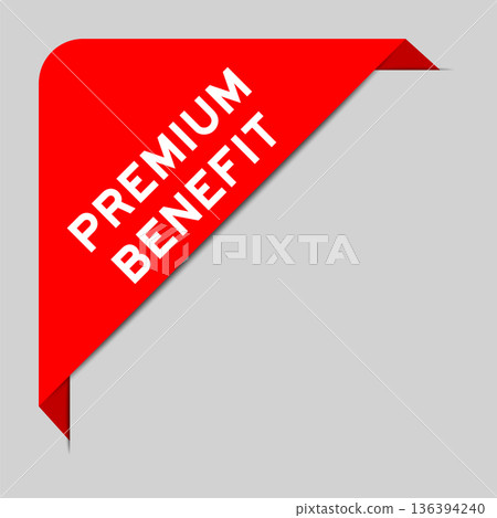 Red color of corner label banner with word premium benefit on gray background 136394240