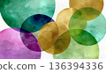 Abstract background with colorful circles in green, gold, purple, and blue. Represents Mardi Gras and the carnival theme, symbolizing farewell to winter. 136394336