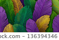 Colorful feathers in green, purple, and gold create an abstract background for Mardi Gras, symbolizing carnival and the farewell to winter. 136394346