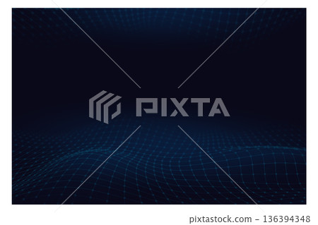 Wireframe wave background. Digital grid neon ground 136394348
