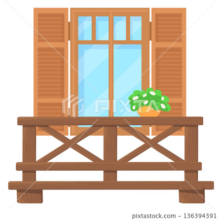 Rural terrace with wooden rails. Vintage house patio Rural terrace with wooden rails. Vintage house patio 136394391