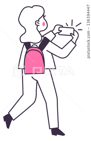 Tourist take picture. Phone photo doodle icon Tourist take picture. Phone photo doodle icon 136394447