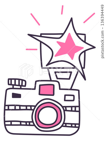 Photography flash doodle icon. Hand drawn photo camera Photography flash doodle icon. Hand drawn photo camera 136394449