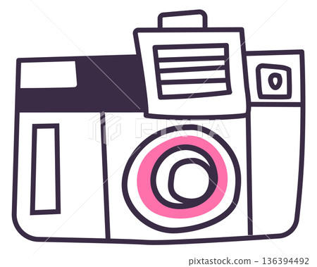 Photo camera doodle icon. Vintage camera symbol Photo camera doodle icon. Vintage camera symbol 136394492