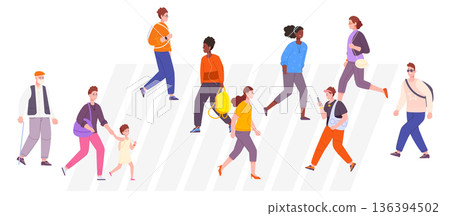 People crossing road on crosswalk. City street crowd 136394502