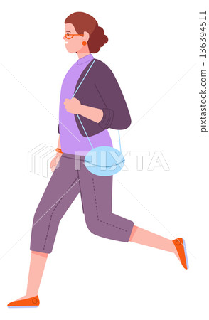 Hurrying woman. Fast walking person color icon Hurrying woman. Fast walking person color icon 136394511
